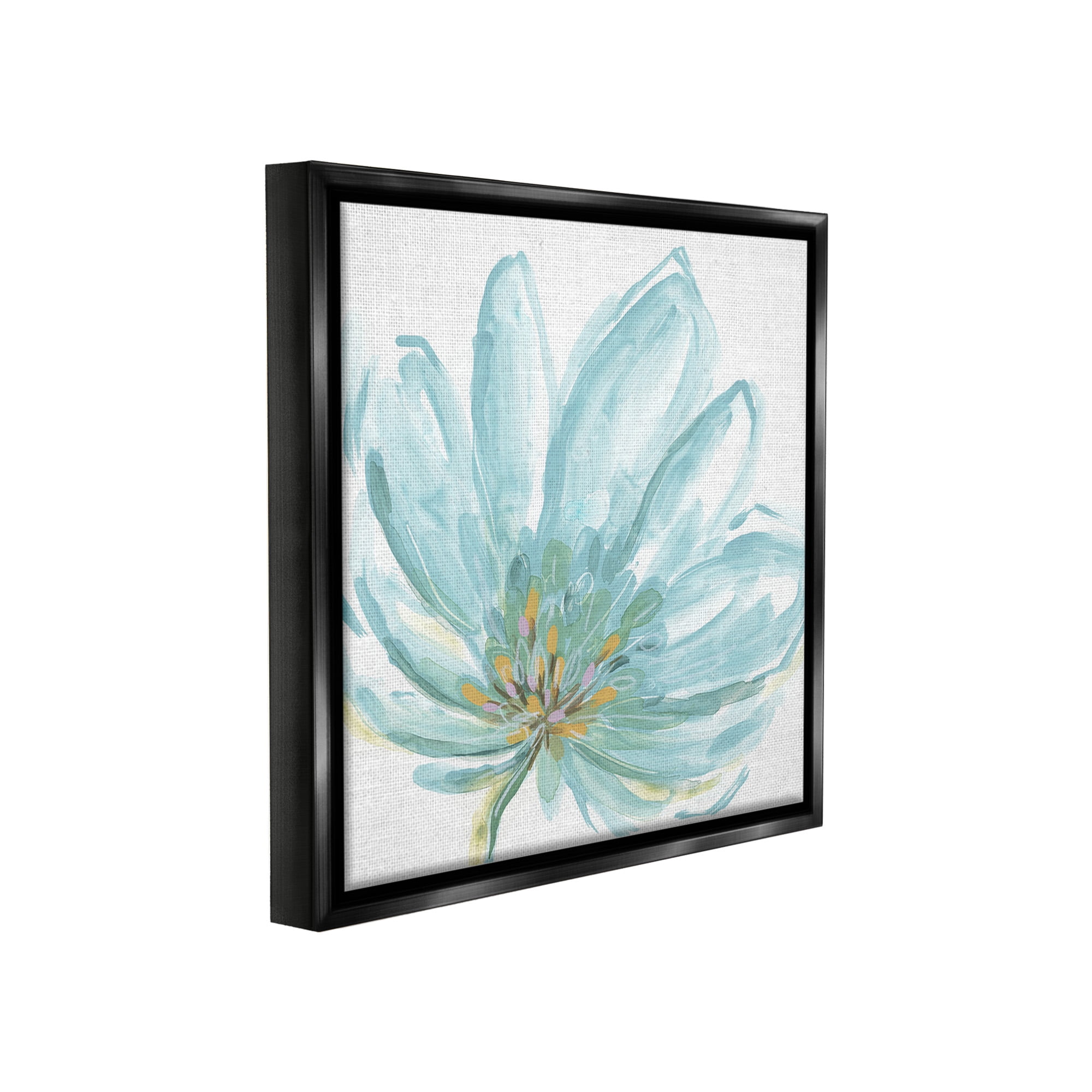 Stupell Industries Pale Blue Blossom Botanical & Floral Painting Black Floater Framed Canvas Art Print Wall Art, 18 x 18
