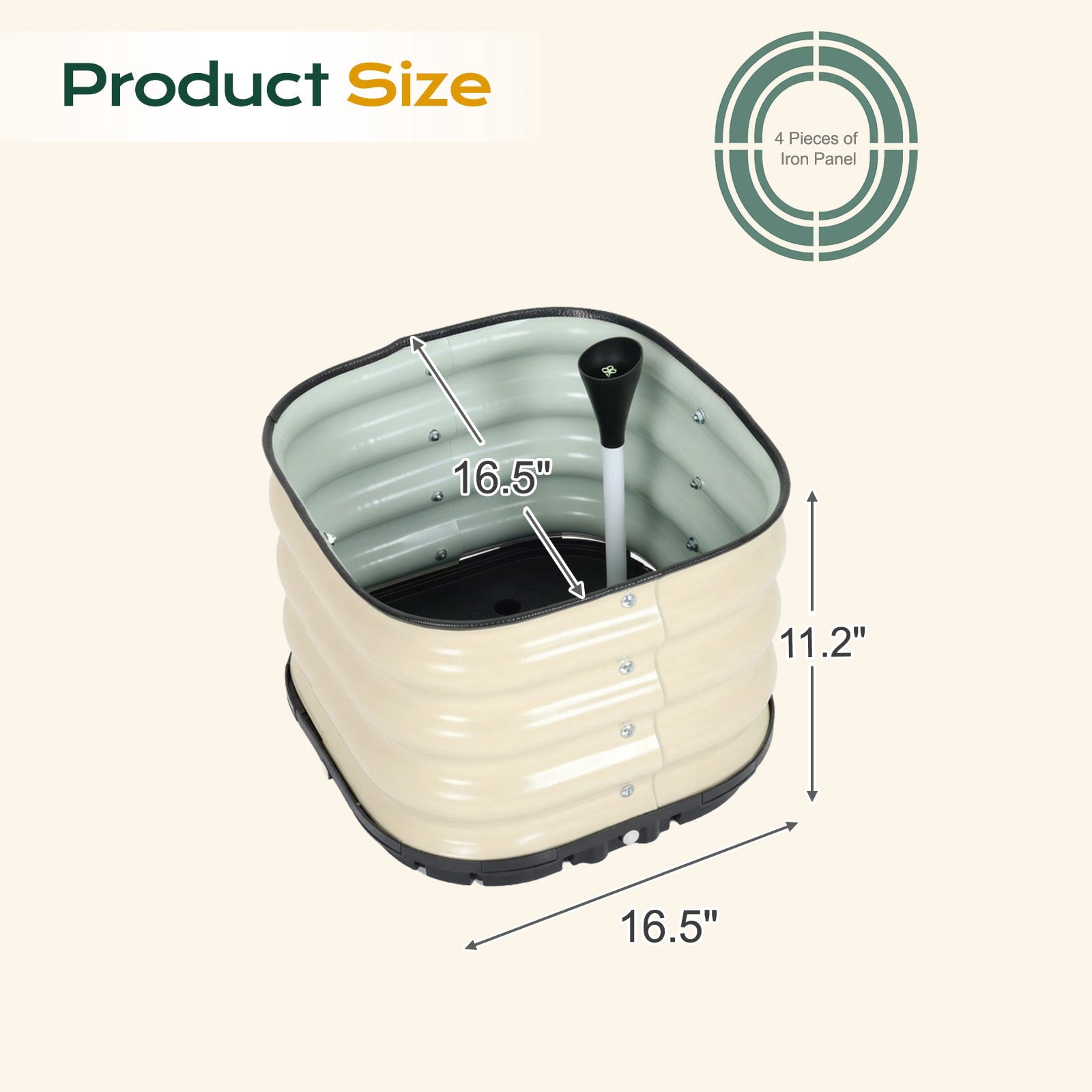 Aoodor 16.5" Galvanized Self-Watering Raised Garden Bed with Drainage-Beige