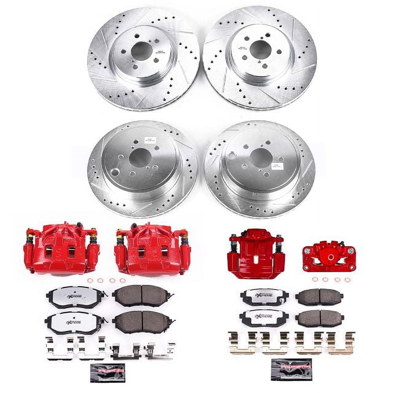 PowerStop Front and Rear Z26 Street Warrior Brake Pad and Rotor Kit with Red Powder Coated Calipers Fits: SUBARU Select Models KC5830-26