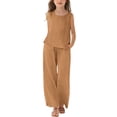 thumbnail image 2 of ATOGUTA Girls' 2 Piece Outfits Sleeveless Tank Top and Wide Leg Pants Set Casual Summer Clothes Size 3T-14, Coffee, 2 of 7