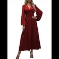 thumbnail image 2 of Vestido Holgado Informal con Escote en V, Corte A, Larga y Abertura Alta para Mujer. Vino Tinto L, 2 of 7