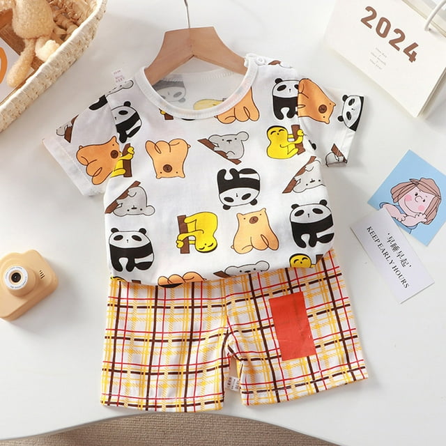 Childrens Summer Home Clothing Round Neck Short Sleeved Shorts Two-Piece Set
