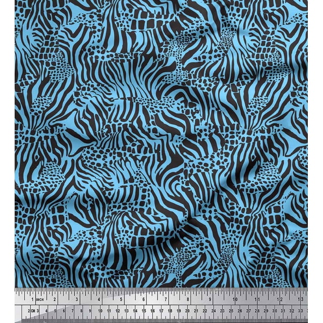Soimoi Blue Rayon Crepe Fabric Leopard & Wild Animal Skin Decor Fabric Printed BTY 46 Inch Wide