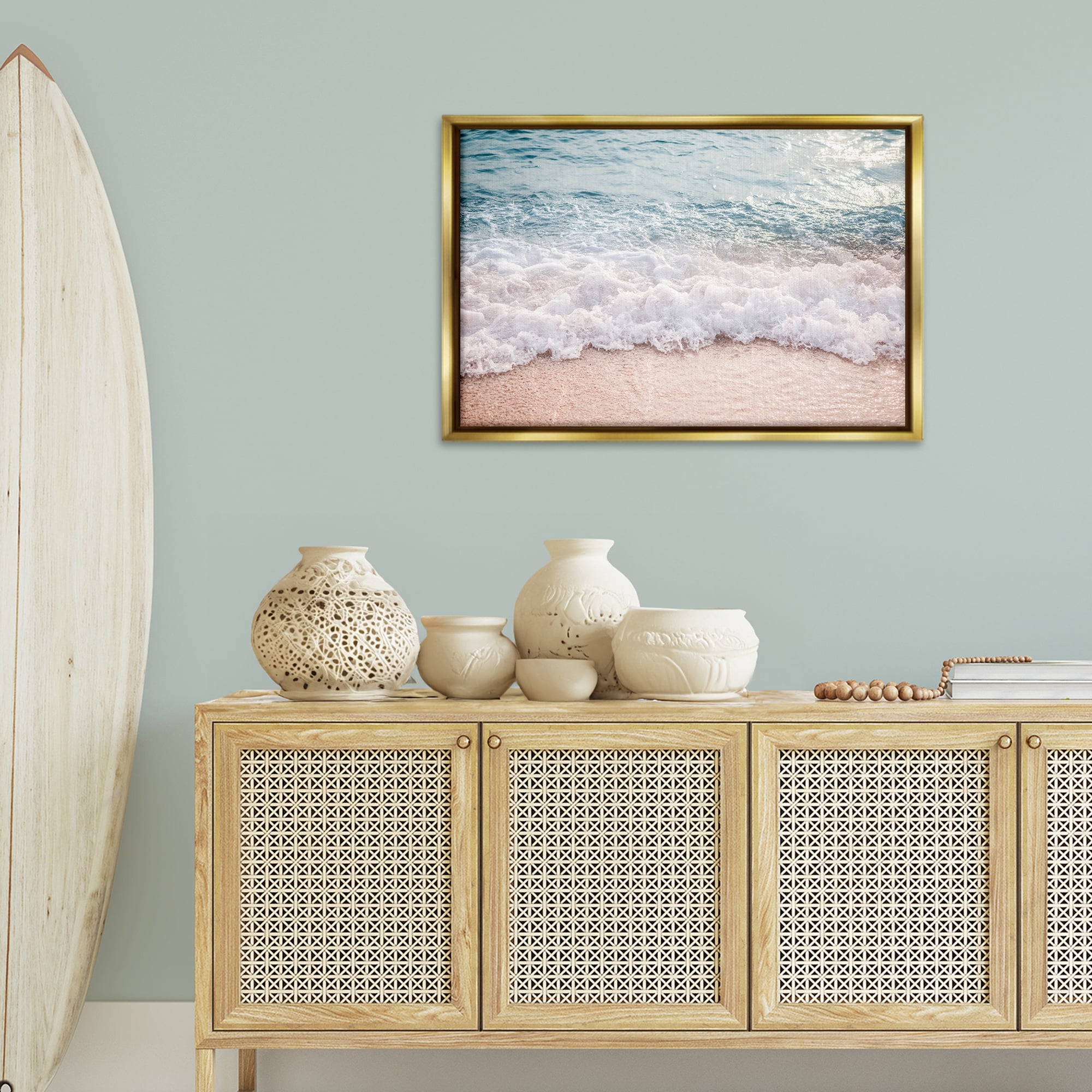 Stupell Industries Aerial Ocean Foam Landscape & Nature Photography Gold Floater Framed Canvas Art Print Wall Art, 31 x 21