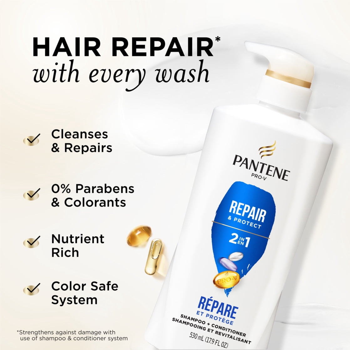 (4 pack) Pantene Pro-V 2in1 Shampoo + Conditioner, Repair & Protect, for All Hair Types, 17.9 fl oz