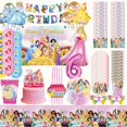 thumbnail image 4 of Decoración de cumpleaños de princesa Disney para niños y niñas, suministros de fiesta con temática de Blancanieves, platos de papel, vasos, globo de melocotón, 4 of 4