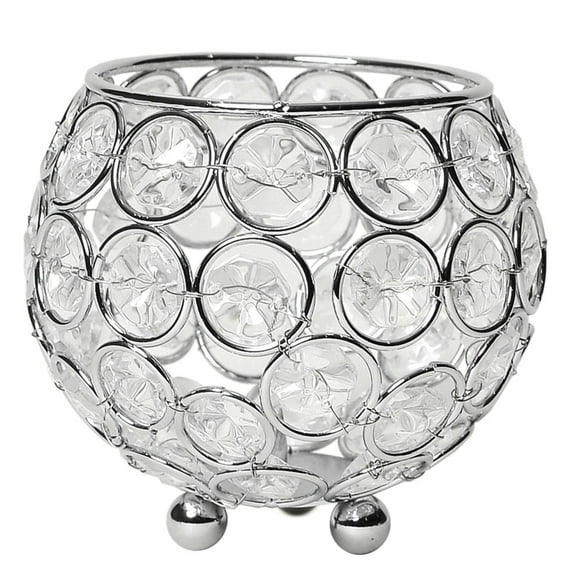 Elegant Designs 3.75" Elipse Crystal Circular Bowl Candle Holder, Flower Vase, Wedding Centerpiece, Chrome