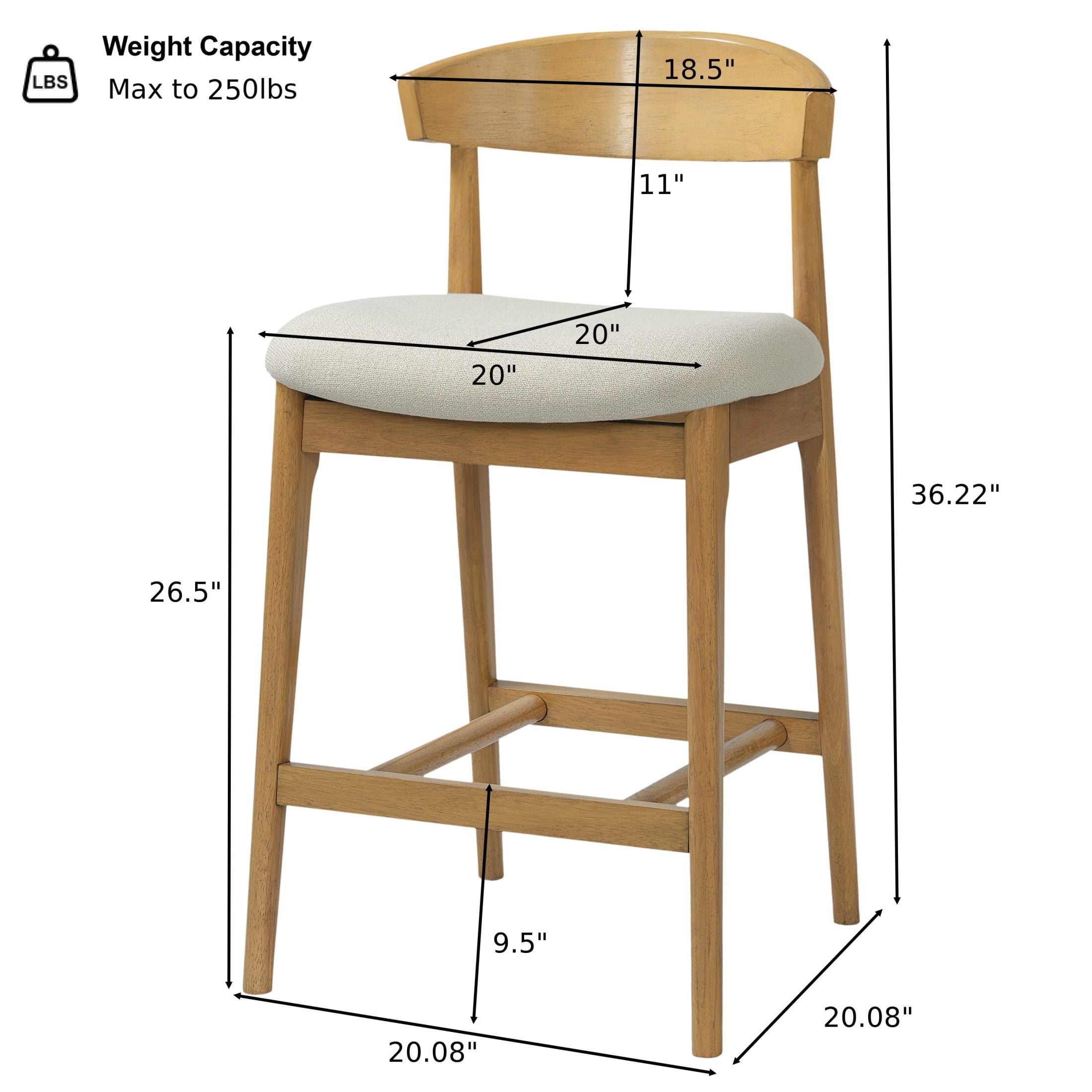 Christopher Knight Home Retro Fabric Upholstered Counter Height Bar Stools, Natural+Beige, Set of 2