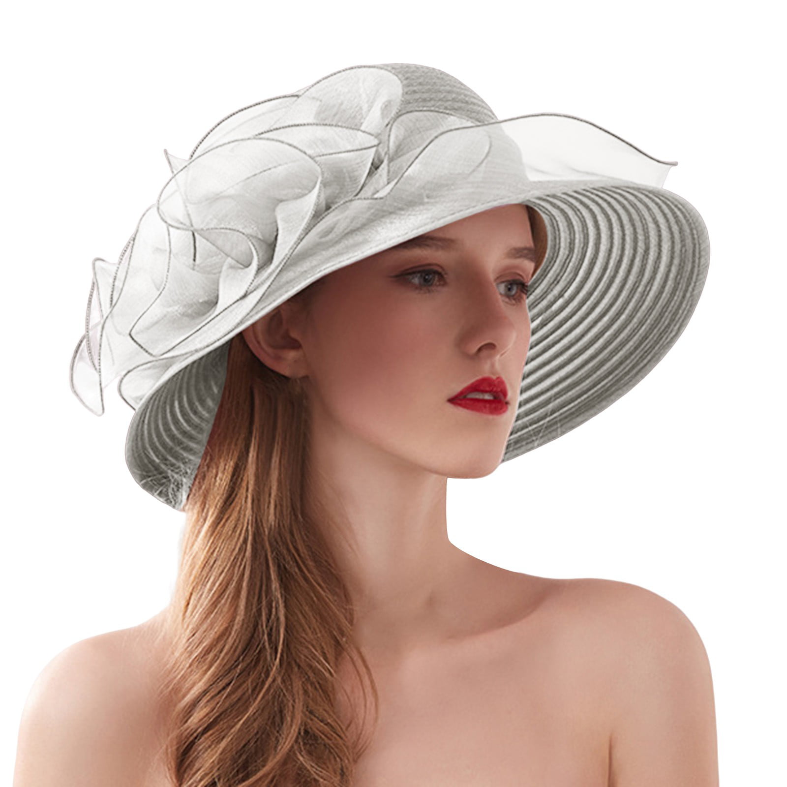 Booker Spring Summer Mesh Sunshade Hat Flower Temperament Wedding Dress Hat  Sun Dome Large Brim Hat Fashion Hat For Woman 
