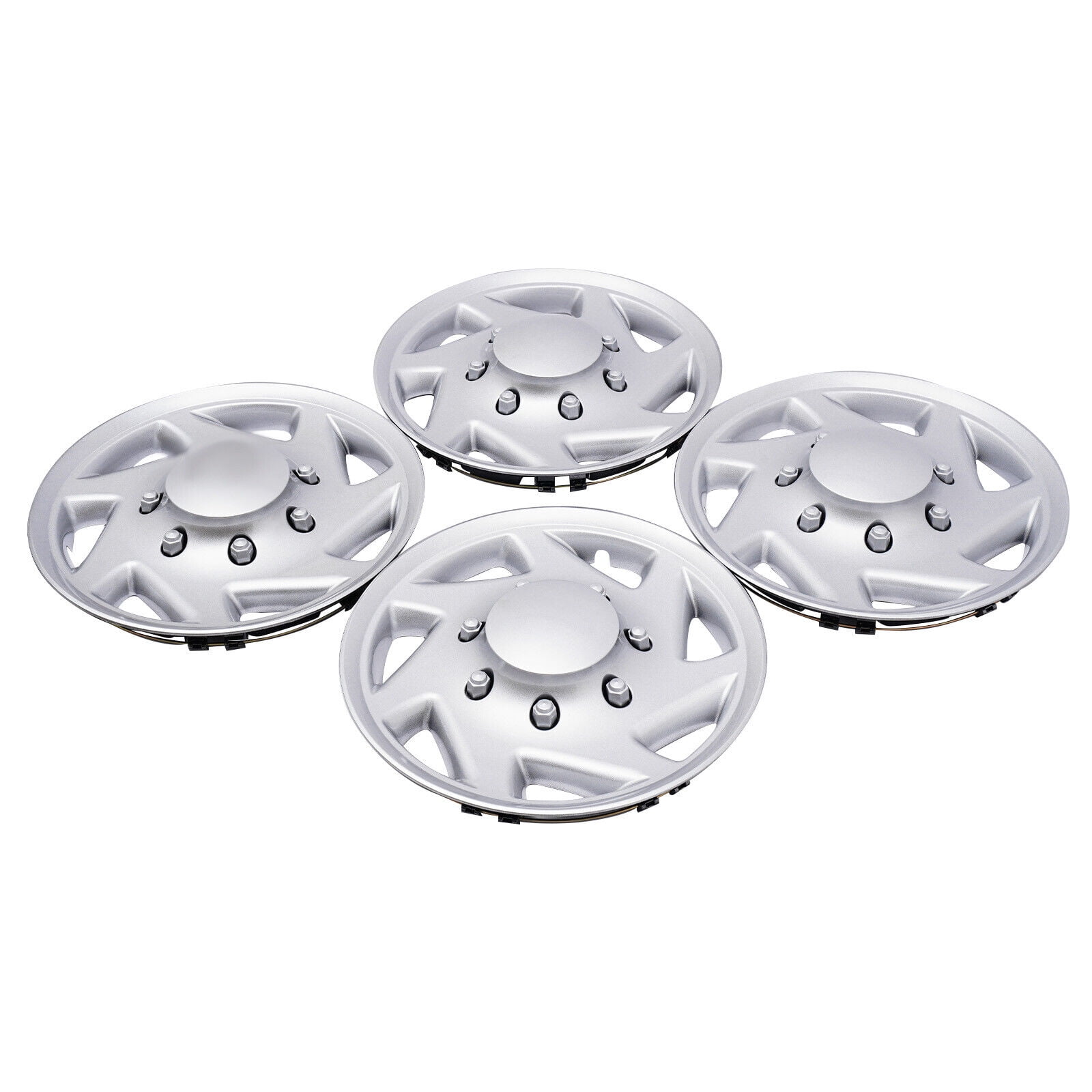 4-Pack Hub Caps for 99-18 Ford Econoline E250 E350 E450 8-Lug 16" Steel Wheels, ABS Material, Silver+Black, Direct Replacement