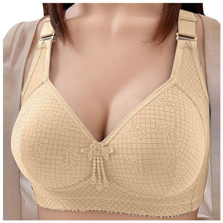 YHGFVOKJ Bras for Women Lightly Lined Comfortable Breathable Gathered Bras with Side Jacquard Lingerie Underwear Plus Size Sports Bras for Women Beige 44