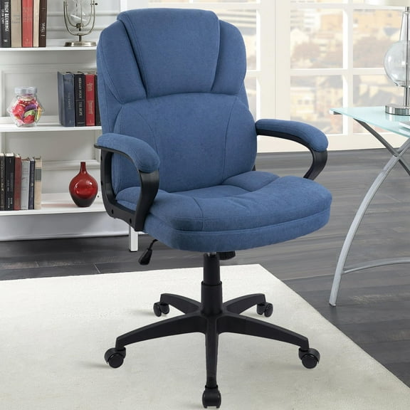 CLATINA Blue Cloth Office Chair Fabric Covered Desk Chair, Adjustable Height Swivel Chairs Ergonomic Executive Chair with Arms and Wheels Comfortable Upholstered 350 LBS