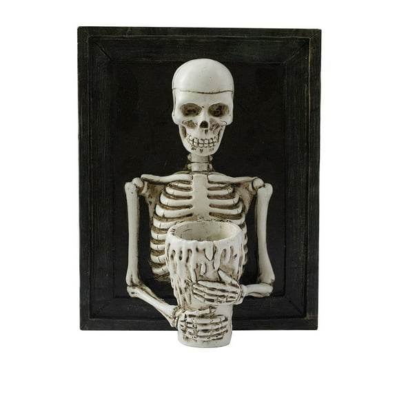 CASAFUN Funny Skeleton Resin Candlestick Candle Holder Wall Hanger for Pillars Candles Centerpieces Halloween Thanksgiving Harvest Festival Home Table Decor