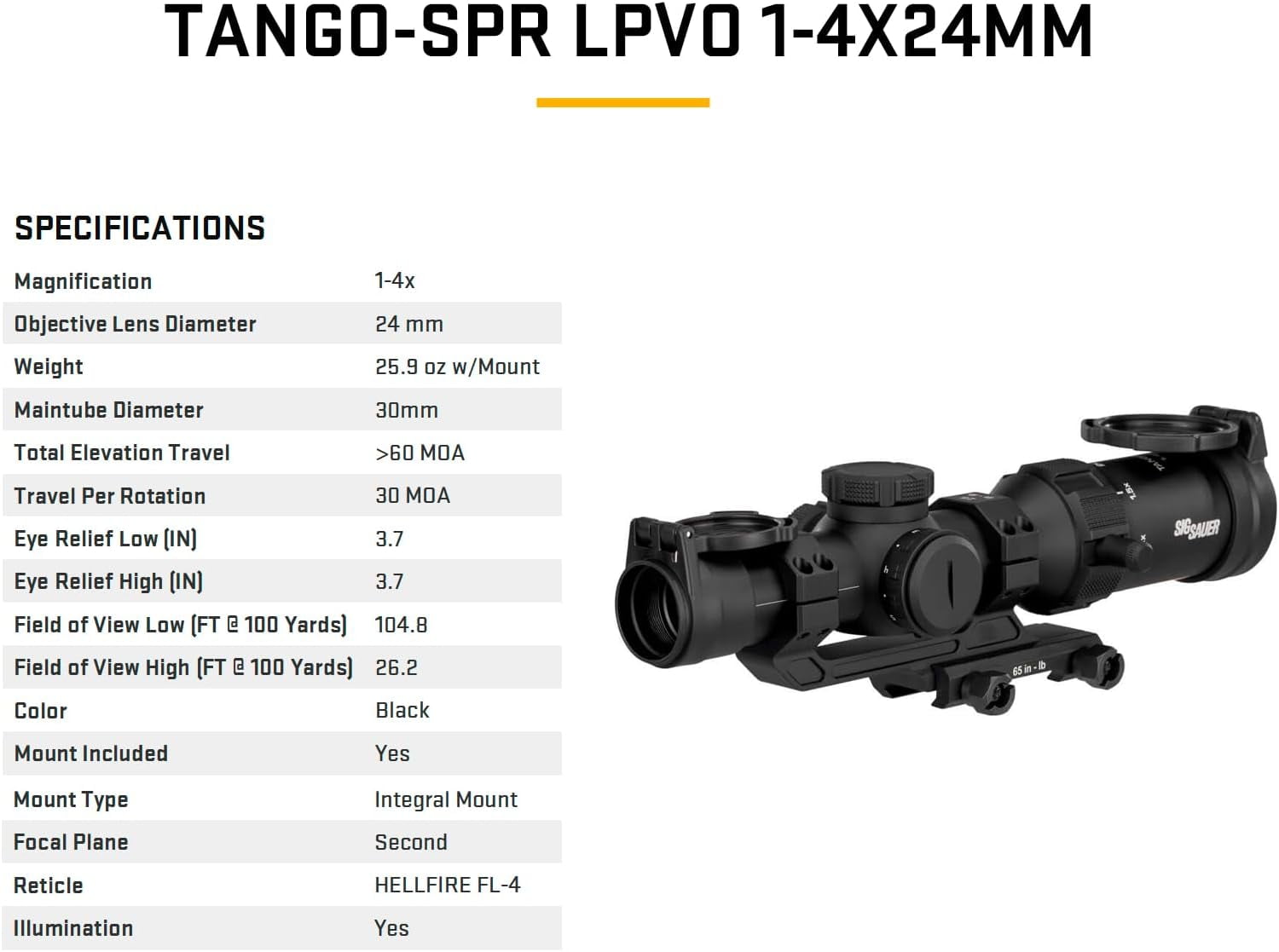 TANGO-SPR Riflescope 4x Optical System Low Dispersion Glass 30MM Maintube HELLFIRE Illuminated