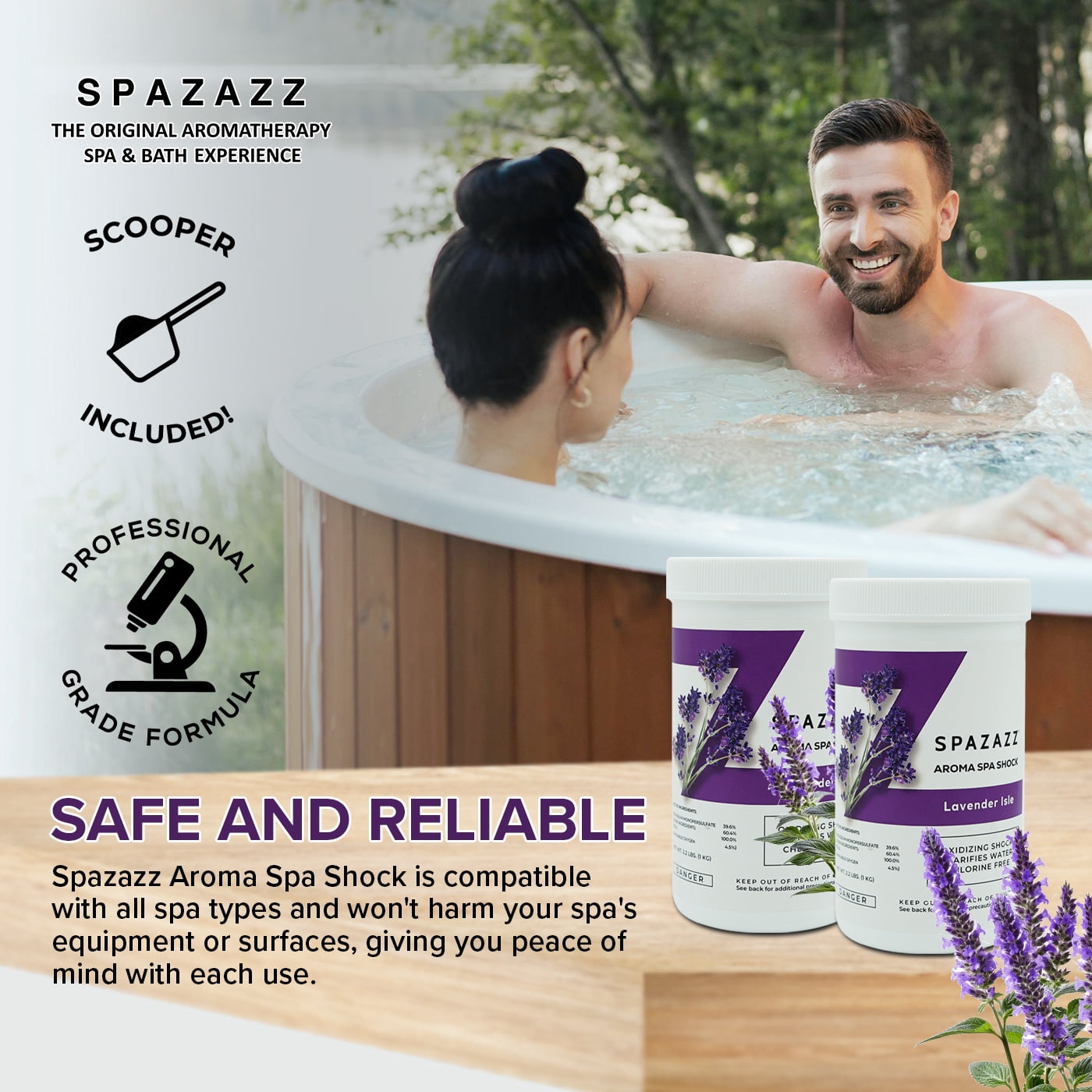 Spazazz Aroma Spa Shock Lavender Isle - Chlorine-Free Oxidizing Shock for Spa Water Clarification - Professional Grade Formula