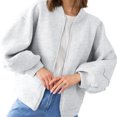 thumbnail image 5 of Lanrern Sleeve Solid Color Women Zipper Up Bomber Jacket Coat, 5 of 6