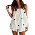 thumbnail image 3 of Womens 2 Piece Outfits Short Sets Strapless Summer Polka Dot Shorts Casual Loose Fit Tank Top Vacation Shorts Matching Sets White L, 3 of 5