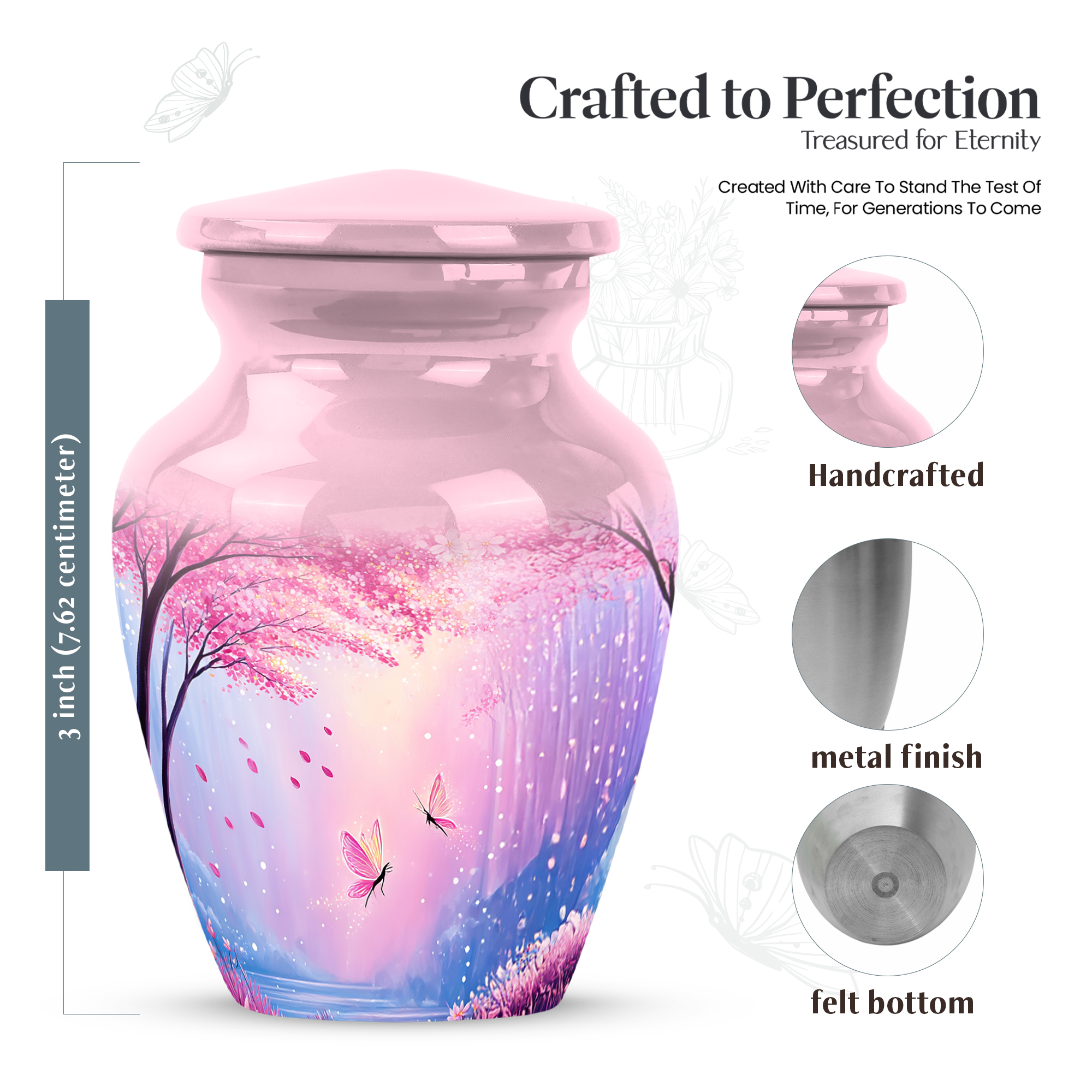 MUKTIVE Cherry Blossom Burial Urns for Ashes Adult Man, Memorial Peach Urn for Ashes for Mom, Decorative Cremation Urn, Funeral Urns for Adult, Keepsake Portable Ash Holder, 3 Inch