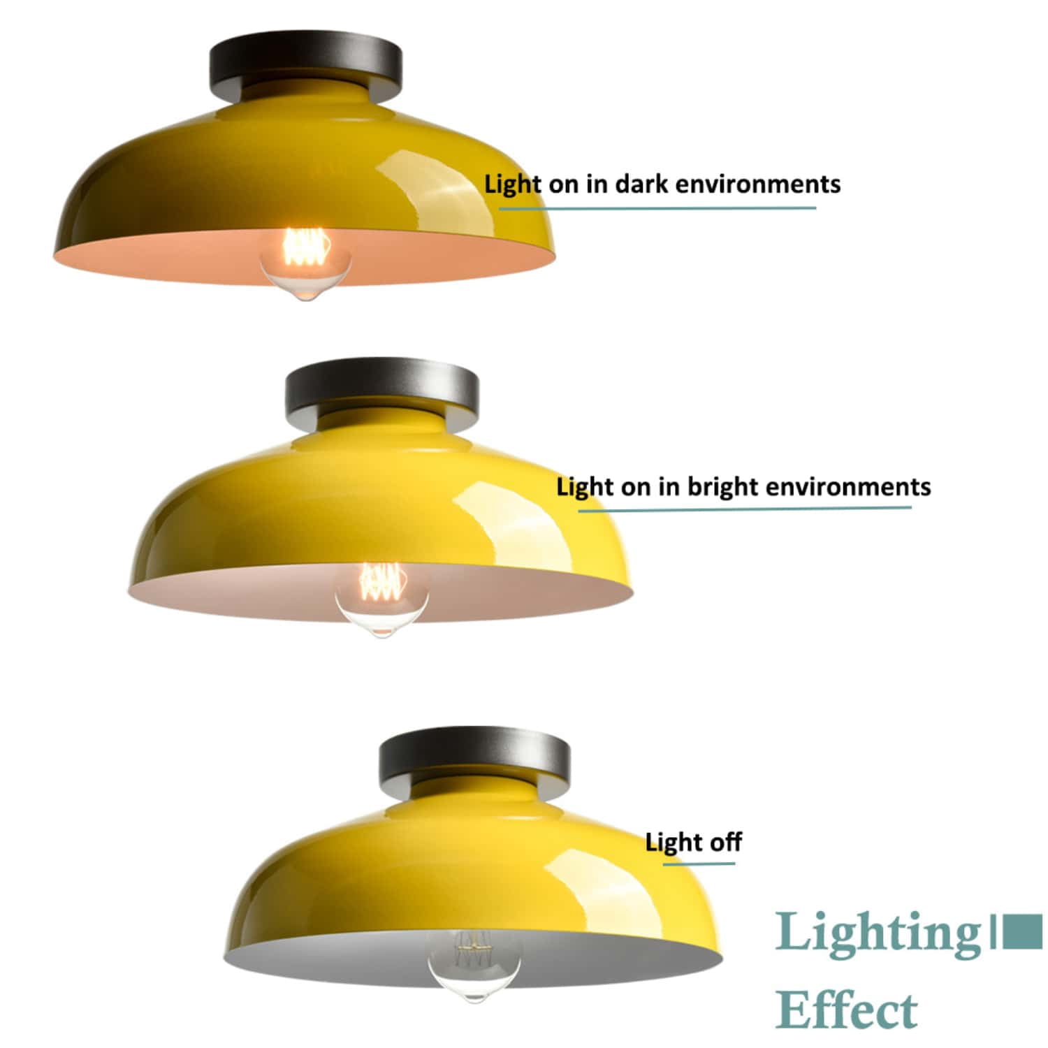 Claxy 12" Yellow Flush Mount Ceiling Light with Dome Metal Shade