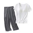 thumbnail image 3 of Shorts for Women,Pads for Women, Solid Color Round Neck Short-Sleeved Top with Chest Pad One Shorts Home Wear Set,Short Shorts for Women, 3 of 3