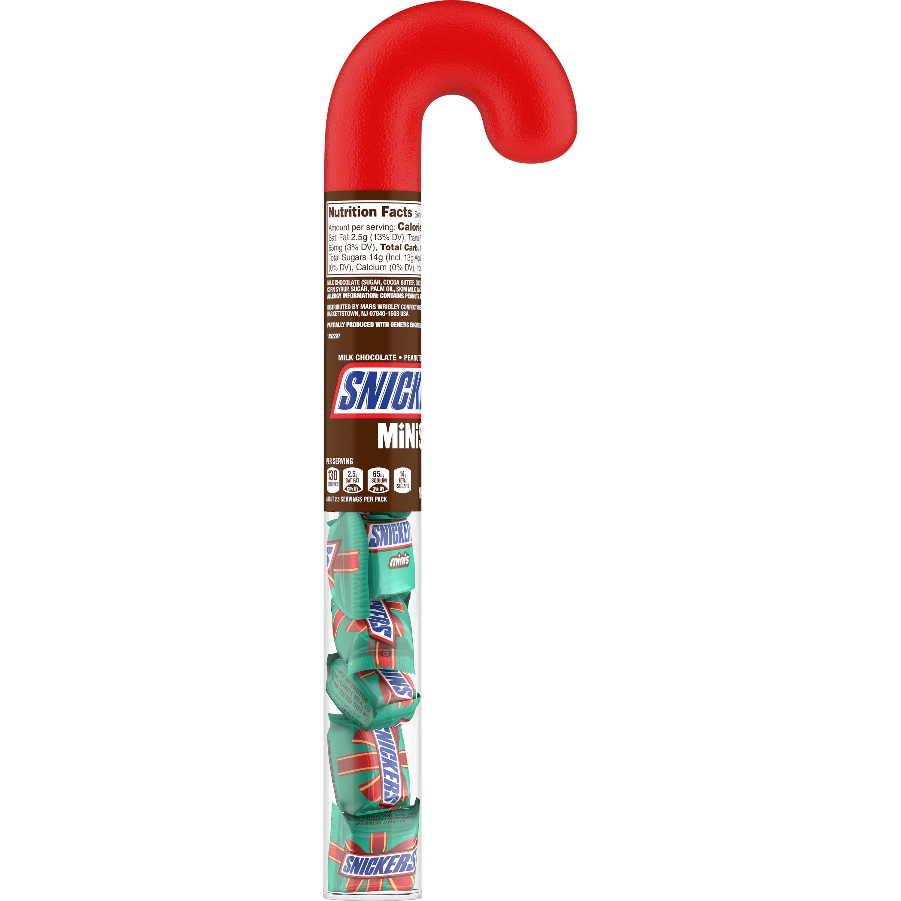 Snickers MINIS, Christmas Chocolate Candy Bars, Candy Cane Tube, 2.14