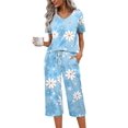 thumbnail image 1 of Conjunto de pijama Ekouaer de manga corta de algodón para mujer con pantalones capri, 1 of 6