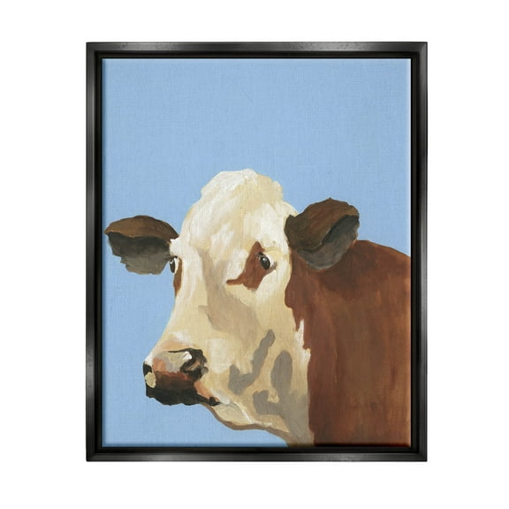 Stupell Industries Blue Farm Cow Portrait Graphic Art Jet Black Floating Framed Canvas Print Wall Art, Design by Regina Moore
