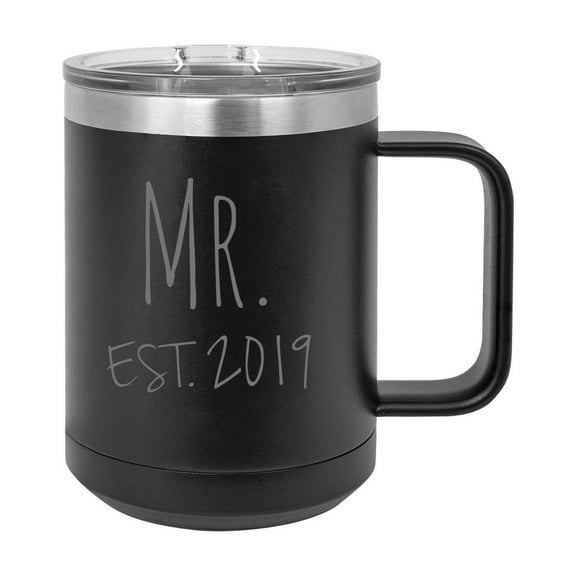 Mr. Est. 2019 Established Stainless Steel Vacuum Insulated 15 Oz Engraved Double-Walled Travel Coffee Mug with Slider Lid