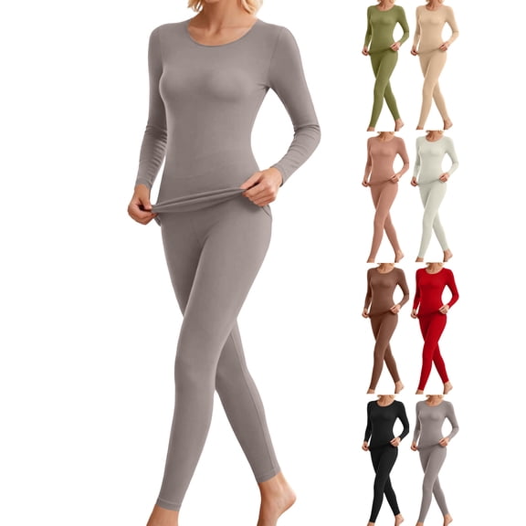 Women's Lightweight Thermal Underwear Set,2 Piece Crew Neck Top and Long Pant,Soft Stretch Basic Warm Winter Loungewear Sleepwear