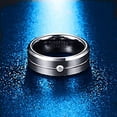 thumbnail image 3 of Men's Grooved Tungsten Carbide Rings 8mm Silver Wedding Bands with Cubic Zirconia Inlay Beveled Edges Matte Finish, 3 of 6