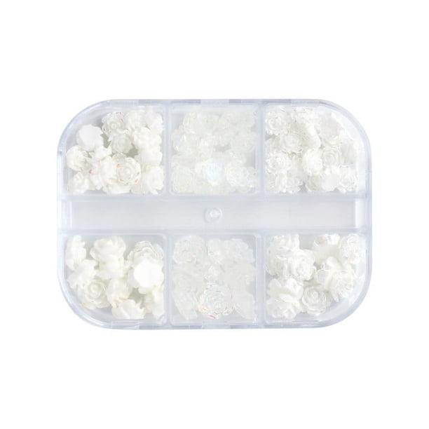 Blanco 3D Acrílico Flor Uñas Encantos Auroras Camelia Uñas Artes Joyería Acrílico Resina Flores Diseño Elegante boda de uñas Encantos para DIY Uñas Decoraciones Accesorios