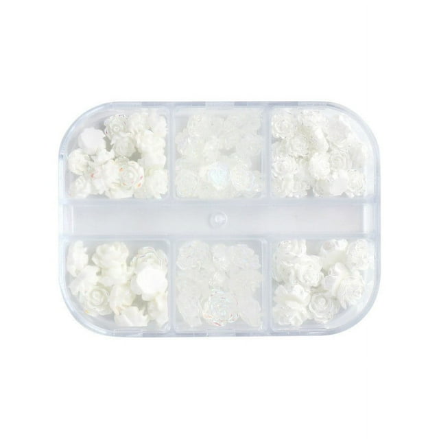 Blanco 3D Acrílico Flor Uñas Encantos Auroras Camelia Uñas Artes Joyería Acrílico Resina Flores Diseño Elegante boda de uñas Encantos para DIY Uñas Decoraciones Accesorios
