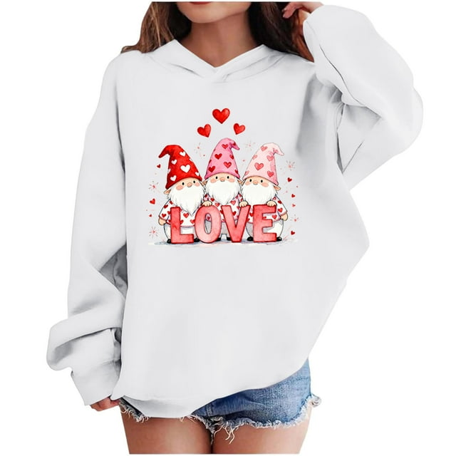 Sudadera con capucha y estampado de corazón de San Valentín, sudadera de manga larga para niños y niñas, chaqueta para niñas de talla mediana y grande.