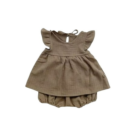 

Wassery Baby Girls Summer Dress Toddle Girls Solid Color Ruffled Flying Sleeve T-Shirt and Elastic Casual Shorts 2Pcs Set