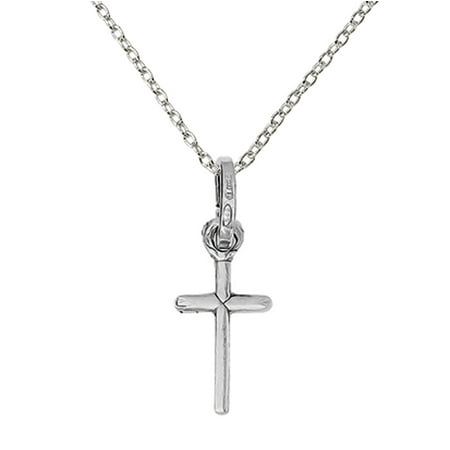 Primal Sliver Sterling Silver Rhodium-plated Cross Charm with 18-inch Cable Chain
