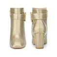 thumbnail image 2 of BLISSFUL STEP Womne's Ankle Boots Chunky Heel Square Toe Rhinestone Buckle Side Zipper Faux Leather Boots Gold 10, 2 of 6
