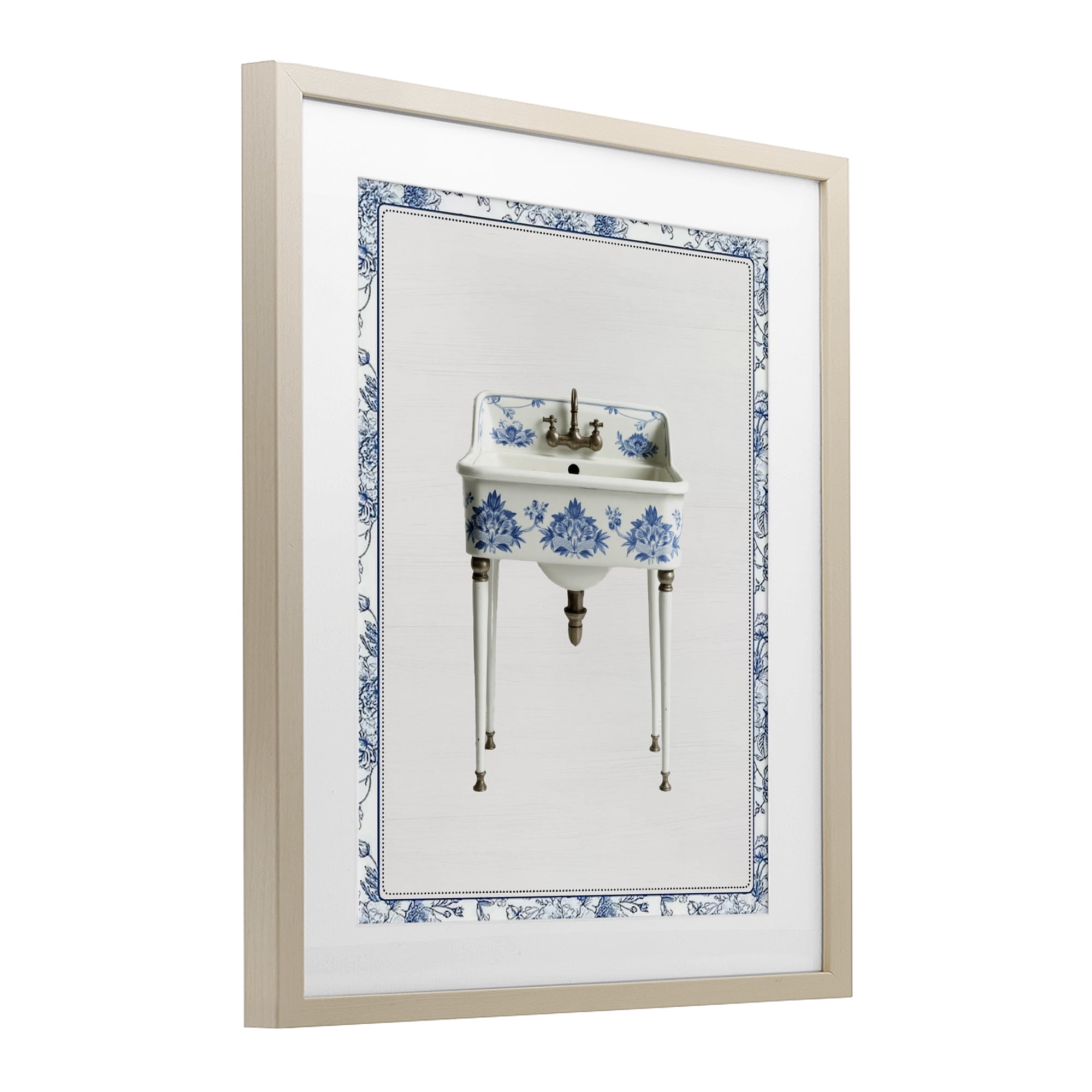 Vintage Chinoiserie Sink Birch Framed Print Under Glass, design by Lettered and Lined