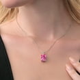 thumbnail image 4 of Gem Stone King 925 Silver Pink Created Sapphire and White Lab Grown Diamond Pendant Necklace for Women (10.02 Cttw, Gemstone September Birthstone, Emerald Cut 14X10MM, with 18 inch Silver Chain), 4 of 4