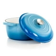 thumbnail image 2 of MegaChef 5 Quarts Round Enameled Cast Iron Casserole with Lid in Blue, 2 of 7