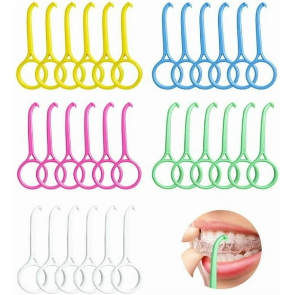 30 Pcs Aligner Removal Tool, Retainer Remover Tool Aligner Tooth Hook Invisible Braces Remover Braces Remover Hook, Aligner Kits for Removing Braces, Tooth Cleaning, Oral Care (5 Colors)