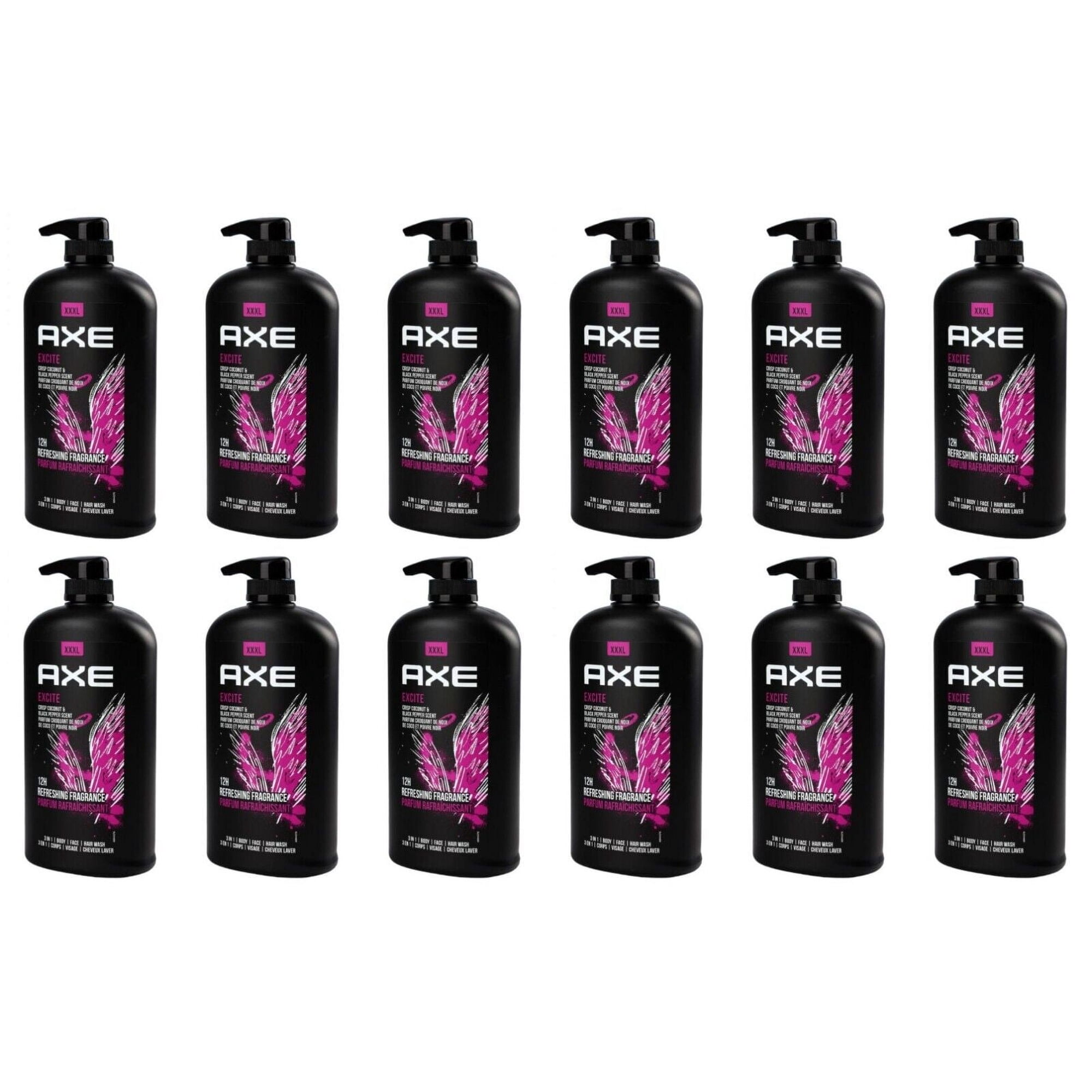AXE Mens Liquid Body Wash & Shower Gel Excite Crisp Coconut & Black Pepper, 12 PK