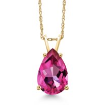 Gem Stone King 10K Yellow Gold Pure Pink Mystic Topaz Pendant Necklace for Women | 3.73 Cttw | Gemstone November Birthstone | Pear Shape 12X8MM | With 18 inch Chain