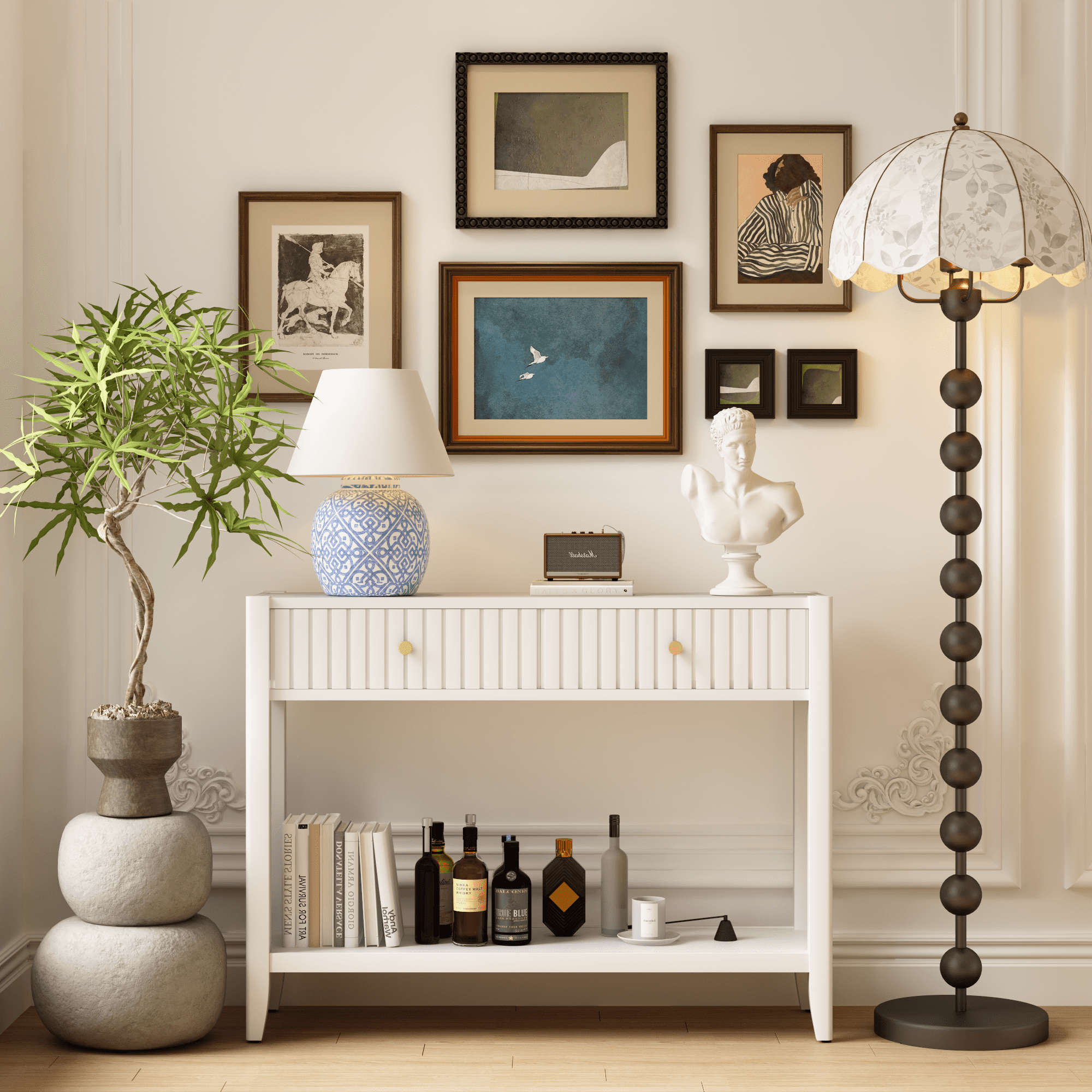 29.53" Tall Console Table with Drawers, Narrow Wood Accent Sofa Table Entryway Table with Storage Shelf for Entryway, Front Hall, Hallway, Living Room, White
