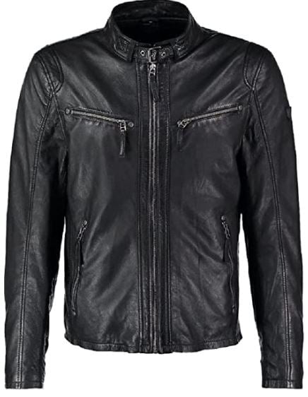 SouthBeachLeather Mens Black and White Motorcycle Biker Leather Jacket