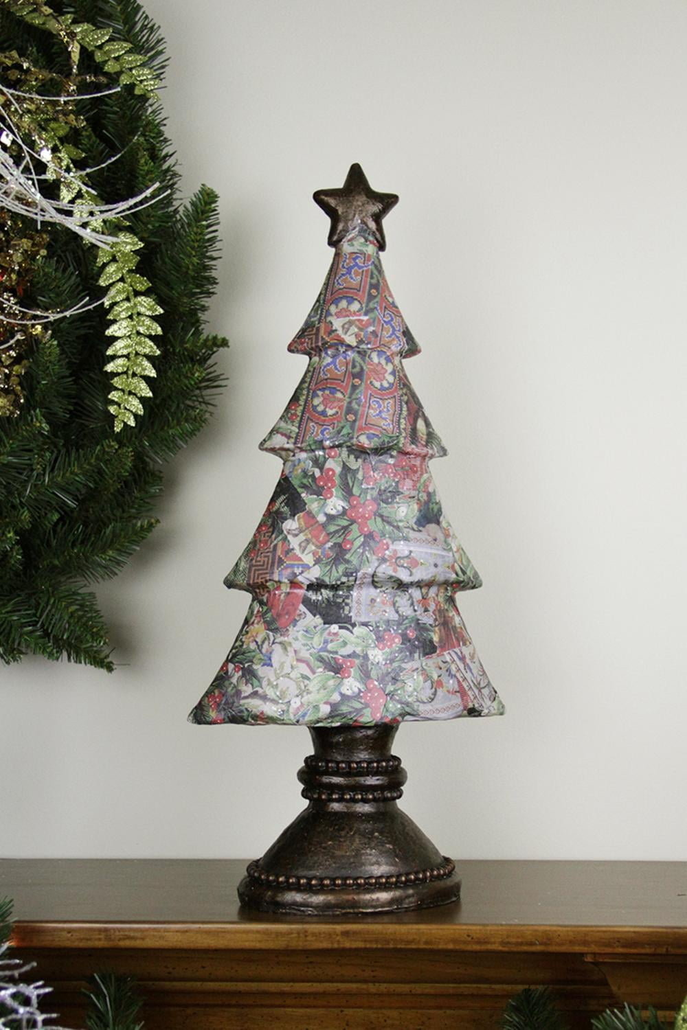 20" Antique-Style Victorian Holly Berry Decoupage Christmas Tree Table