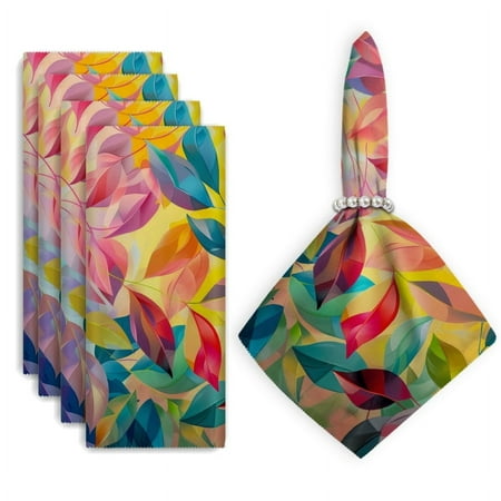 

Bahomeck Napkins Set Of 4 Reusable Washable Square Fabric Dining Table Napkins Weddings Party Dinner Decor 18*18 Inch Colorful Leaves In The Style Of High Surrealism