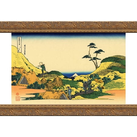 Shimomeguro 24x18 Gold Ornate Wood Framed Canvas Art by Katsushika Hokusai