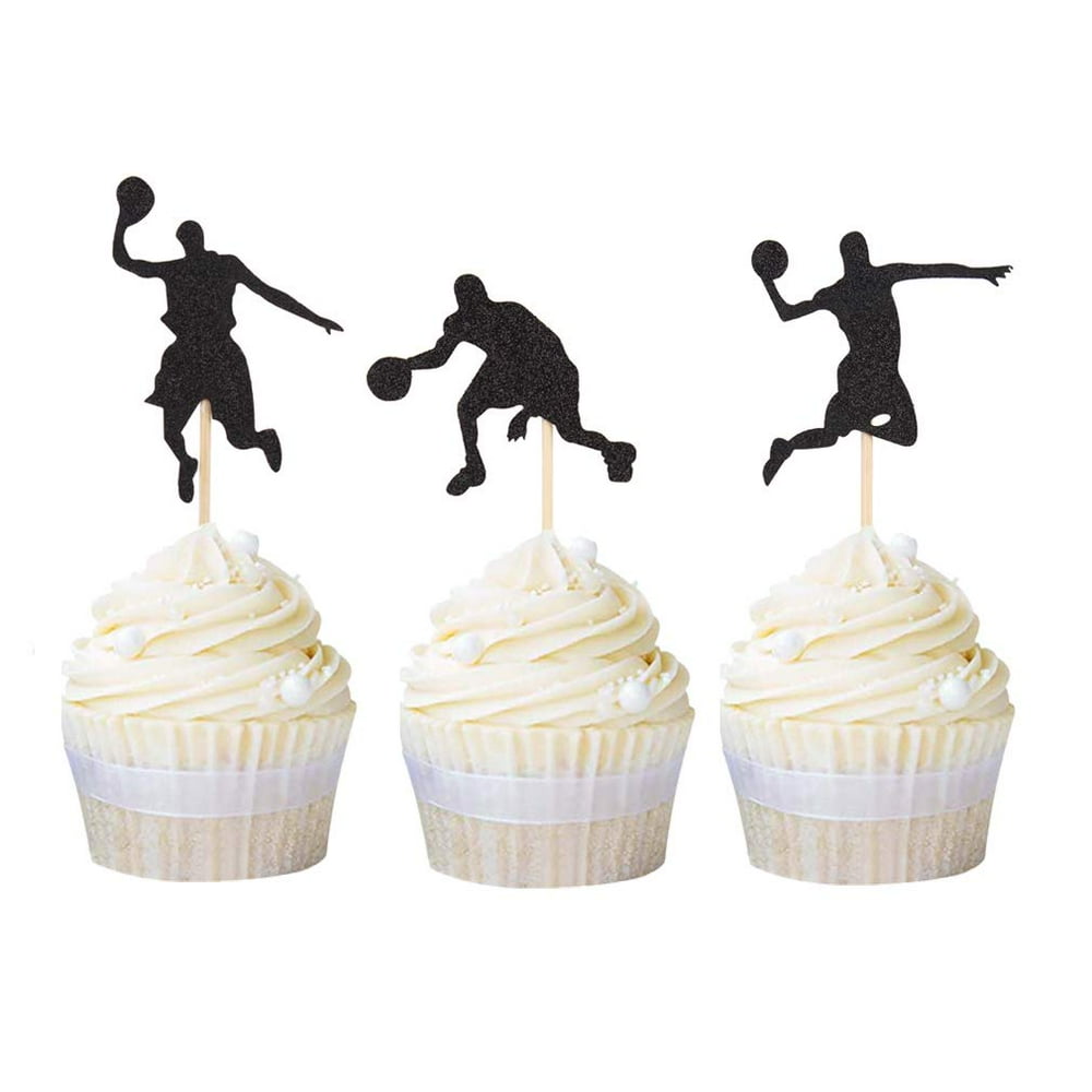 24 Pack NBA Star Basketball Cupcake Toppers Black Glitter ...