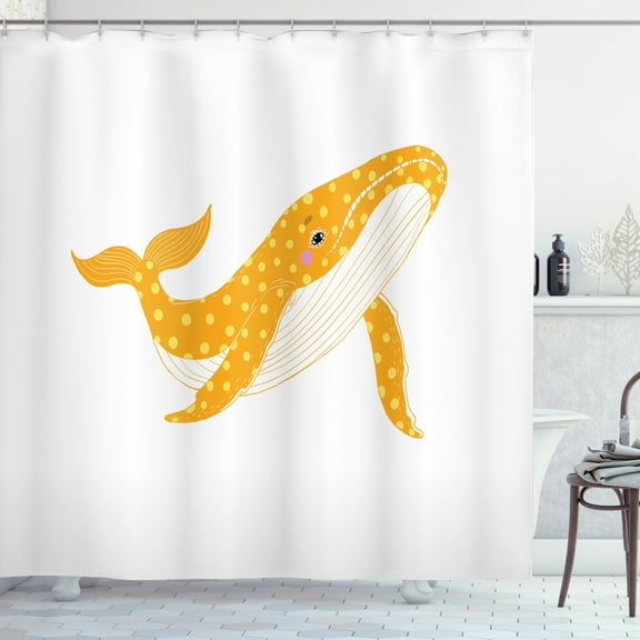 Ambesonne Whale Shower Curtain, Polka Dotted Ocean Animal, 69"Wx70"L, Marigold Yellow