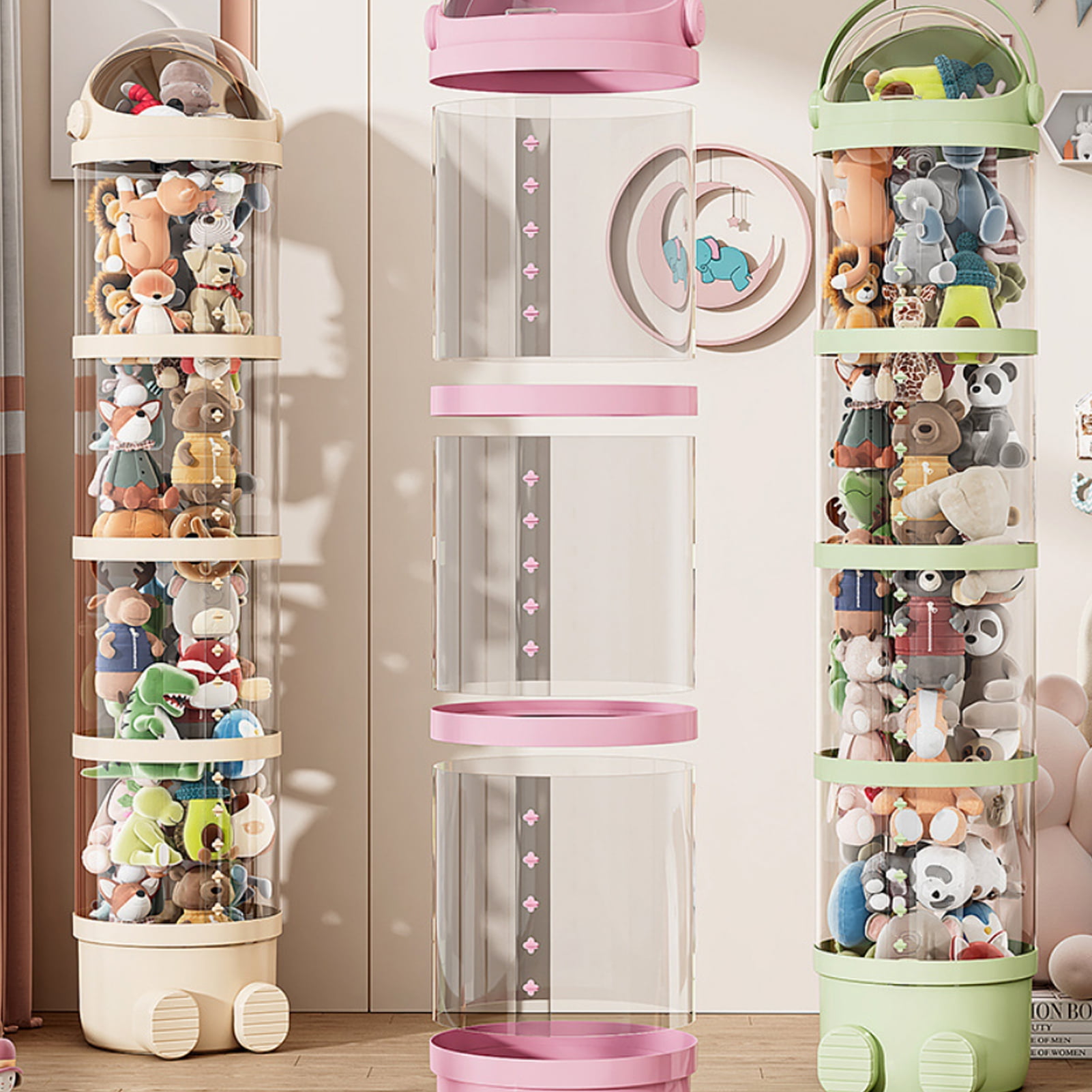 Callipe Transparent Vertical Toy Organizer Doll Storage Bucket Large Capacity Dustproof Easy to Install Vertical Stuffed Animal Storage Tube